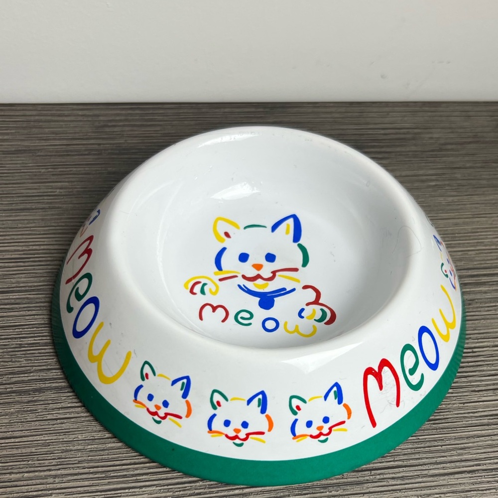Colorful ceramic cat food dish